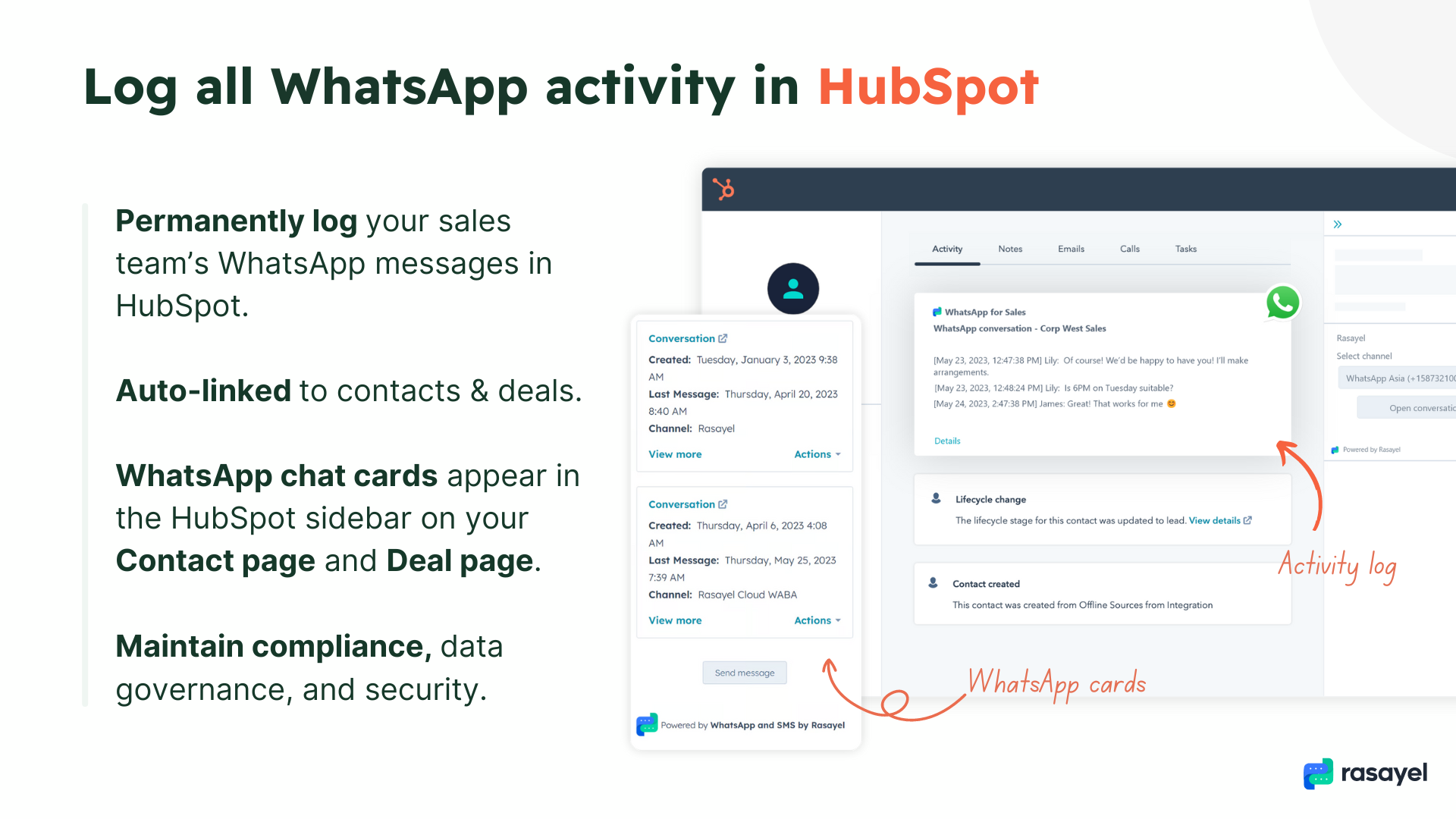 Registre todas as atividades do WhatsApp no HubSpot para obter visibilidade e conformidade